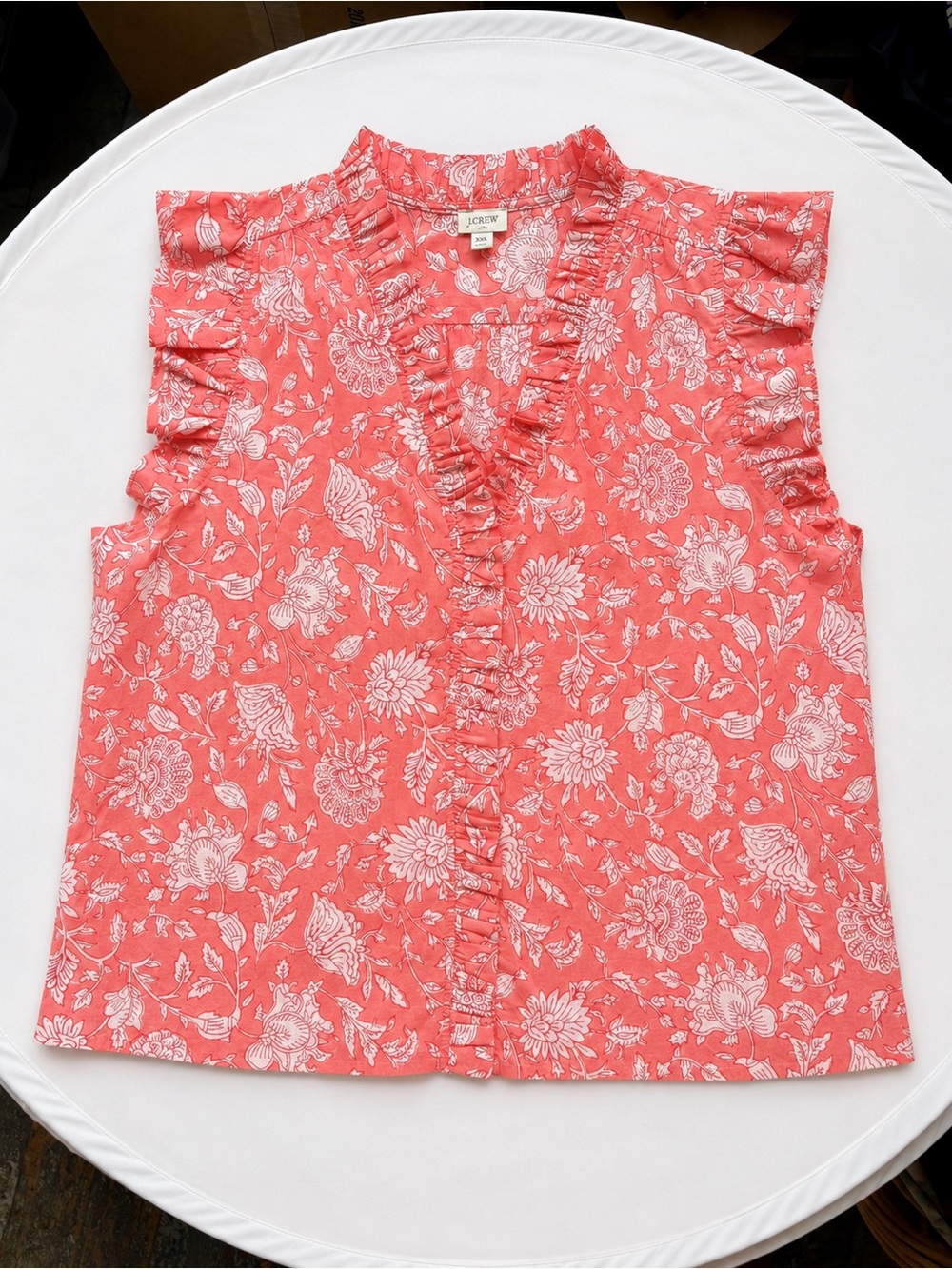 J. Crew Coral Floral Ruffle-Sleeve Blouse